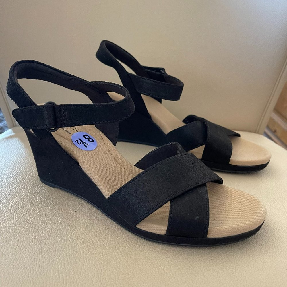 Clarks Lafley Clara Black Suede Wedge Heel